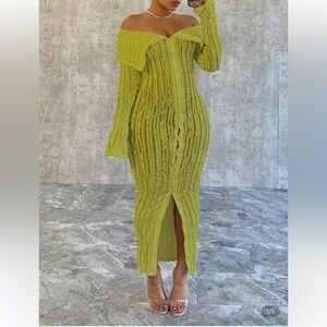 Green Ribbed Knit Dress
